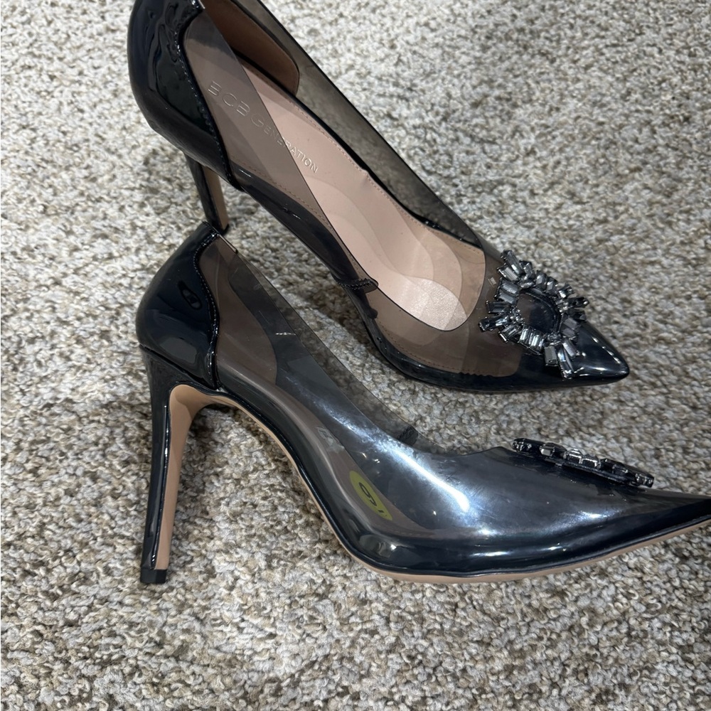 BCBG Black and Clear Heels with Embellishments